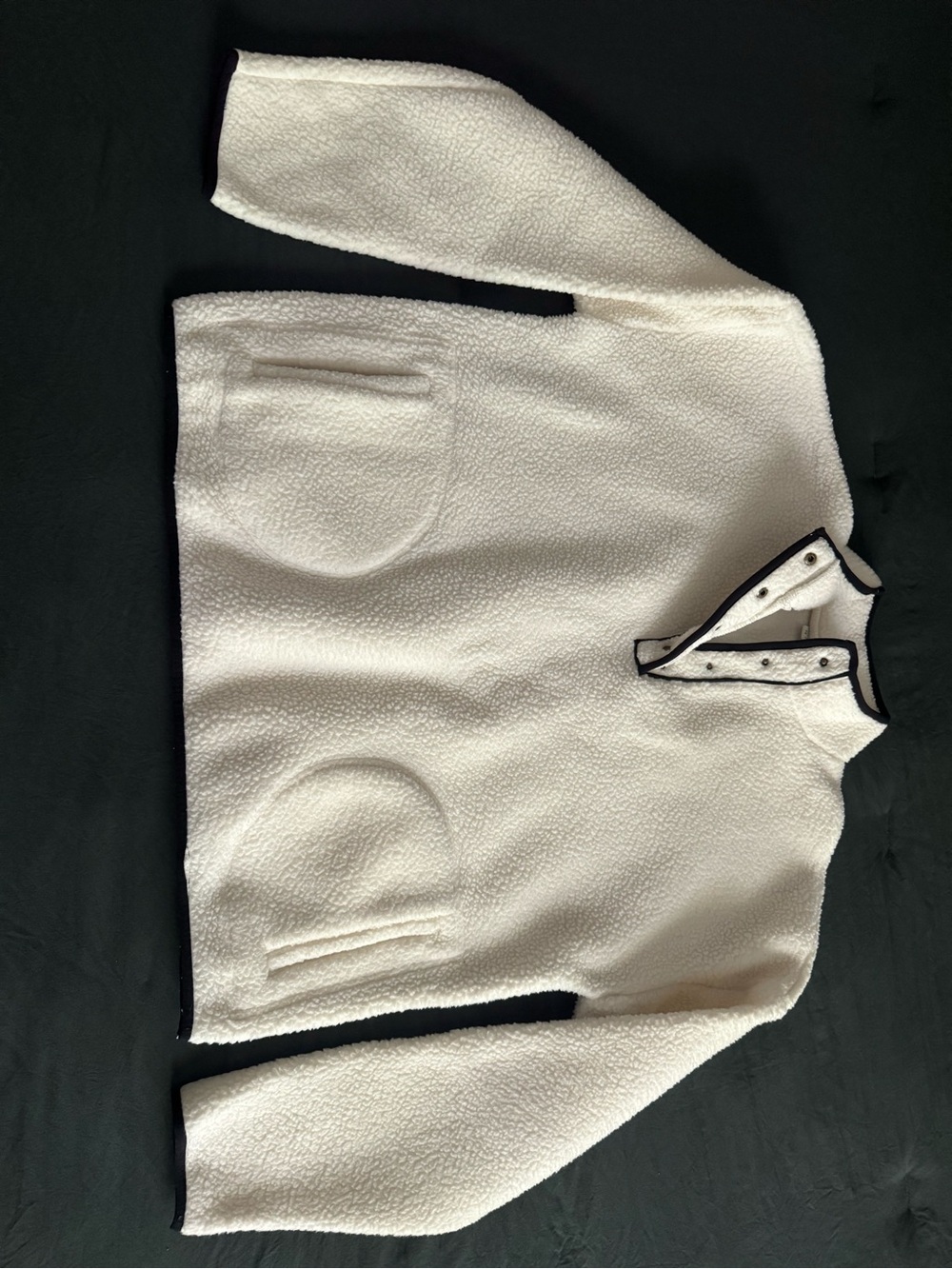 Cream Sherpa Pullover with Black Trim